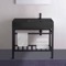 Modern Matte Black Ceramic Console Sink and Matte Black Base, 32